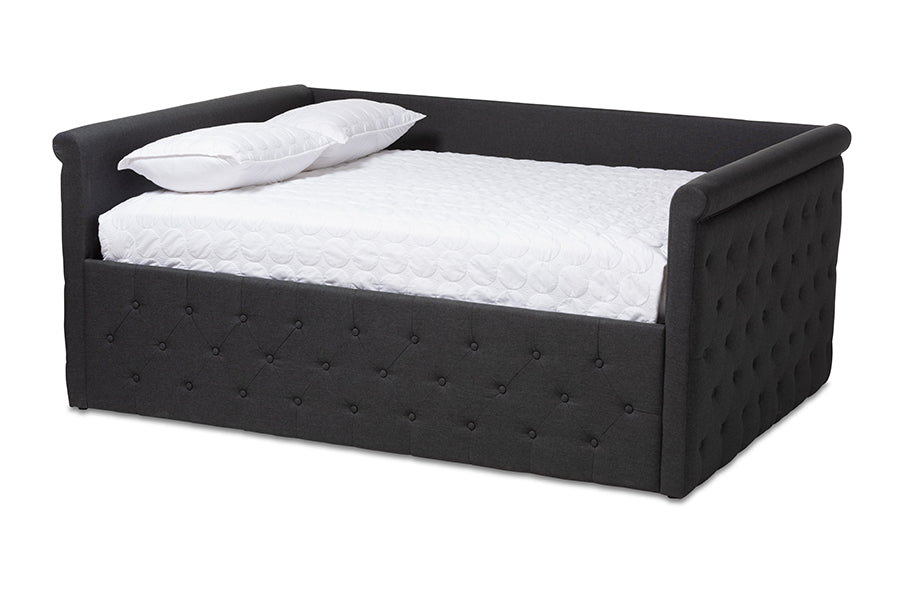 baxton studio amaya modern and contemporary dark grey fabric upholstered full size daybed | Modish Furniture Store-2