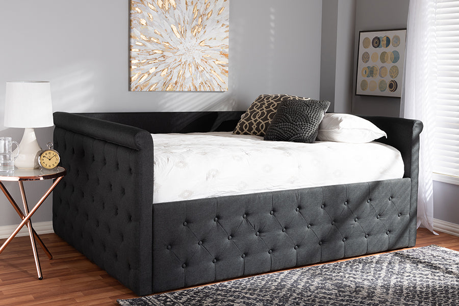 Baxton Studio Amaya Modern and Contemporary Dark Grey Fabric Upholstered Queen Size Daybed | Daybeds | Modishstore - 2