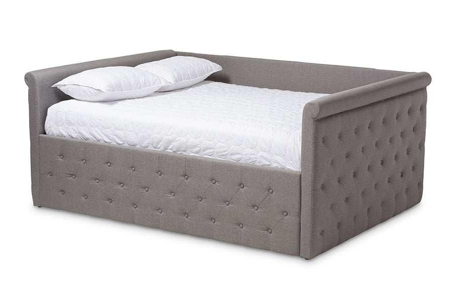 baxton studio amaya modern and contemporary grey fabric upholstered queen size daybed | Modish Furniture Store-2