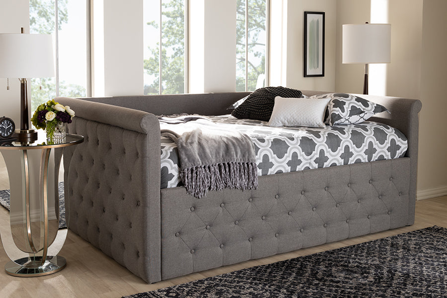 Baxton Studio Amaya Modern and Contemporary Grey Fabric Upholstered Queen Size Daybed | Modishstore | Daybeds
