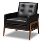baxton studio perris mid century modern black faux leather upholstered walnut wood lounge chair | Modish Furniture Store-2