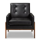 baxton studio perris mid century modern black faux leather upholstered walnut wood lounge chair | Modish Furniture Store-3
