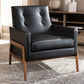 Baxton Studio Perris Mid-Century Modern Black Faux Leather Upholstered Walnut Wood Lounge Chair | Modishstore | Lounge Chairs