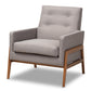baxton studio perris mid century modern grey fabric upholstered walnut wood lounge chair | Modish Furniture Store-2