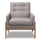 baxton studio perris mid century modern grey fabric upholstered walnut wood lounge chair | Modish Furniture Store-3