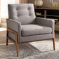 Baxton Studio Perris Mid-Century Modern Grey Fabric Upholstered Walnut Wood Lounge Chair | Modishstore | Lounge Chairs
