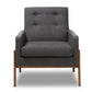 baxton studio perris mid century modern dark grey fabric upholstered walnut wood lounge chair | Modish Furniture Store-3