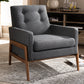 Baxton Studio Perris Mid-Century Modern Dark Grey Fabric Upholstered Walnut Wood Lounge Chair | Modishstore | Lounge Chairs