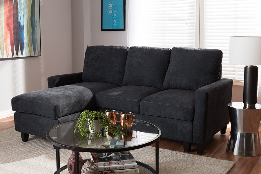 Baxton Studio Greyson Modern And Contemporary Dark Grey Fabric Upholstered Reversible Sectional Sofa | Sofas | Modishstore - 3