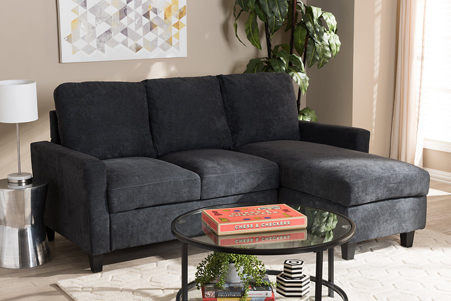Baxton Studio Greyson Modern And Contemporary Dark Grey Fabric Upholstered Reversible Sectional Sofa | Sofas | Modishstore - 2