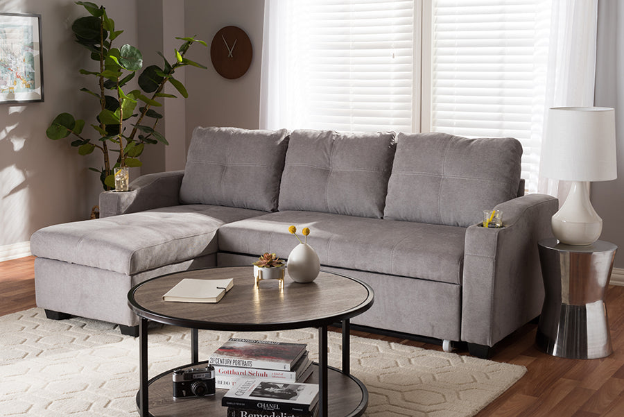 Baxton Studio Lianna Modern and Contemporary Light Grey Fabric Upholstered Sectional Sofa | Sofas | Modishstore - 2