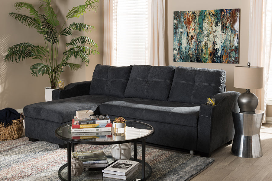 Baxton Studio Lianna Modern and Contemporary Dark Grey Fabric Upholstered Sectional Sofa | Sofas | Modishstore - 3