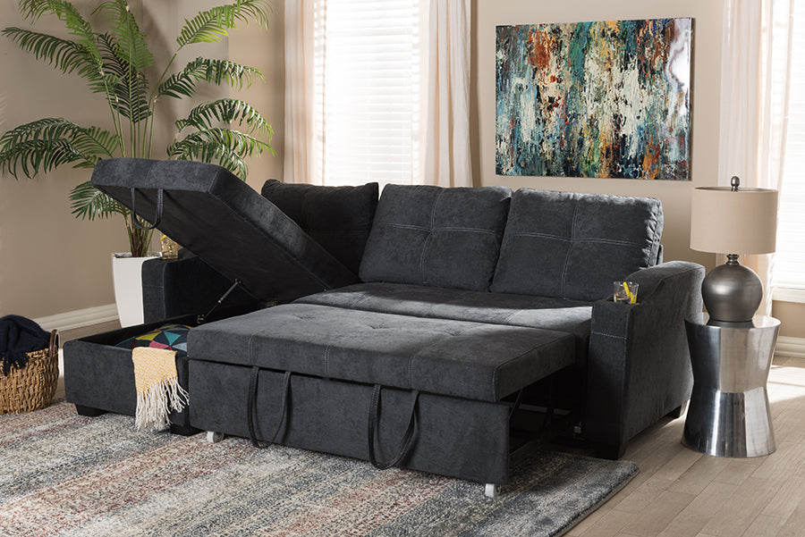Baxton Studio Lianna Modern and Contemporary Dark Grey Fabric Upholstered Sectional Sofa | Sofas | Modishstore - 2
