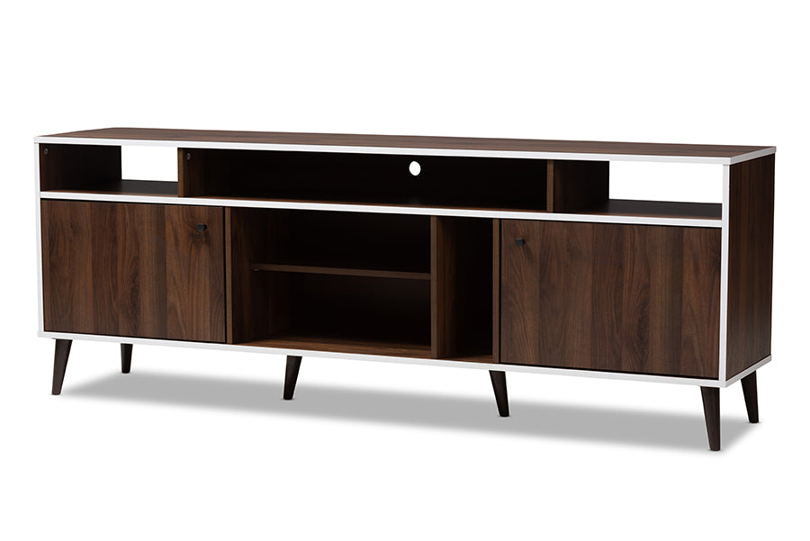 baxton studio marion mid century modern brown and white finished tv stand | Modish Furniture Store-2