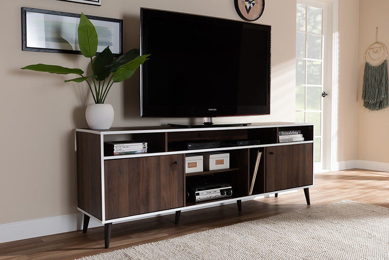 Baxton Studio Marion Mid-Century Modern Brown and White Finished TV Stand | Modishstore | TV Stands