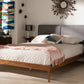 Baxton Studio Aveneil Mid-Century Modern Grey Fabric Upholstered Walnut Finished Full Size Platform Bed | Modishstore | Beds