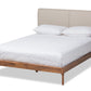 baxton studio aveneil mid century modern beige fabric upholstered walnut finished king size platform bed | Modish Furniture Store-2