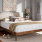 Baxton Studio Aveneil Mid-Century Modern Beige Fabric Upholstered Walnut Finished Queen Size Platform Bed | Modishstore | Beds