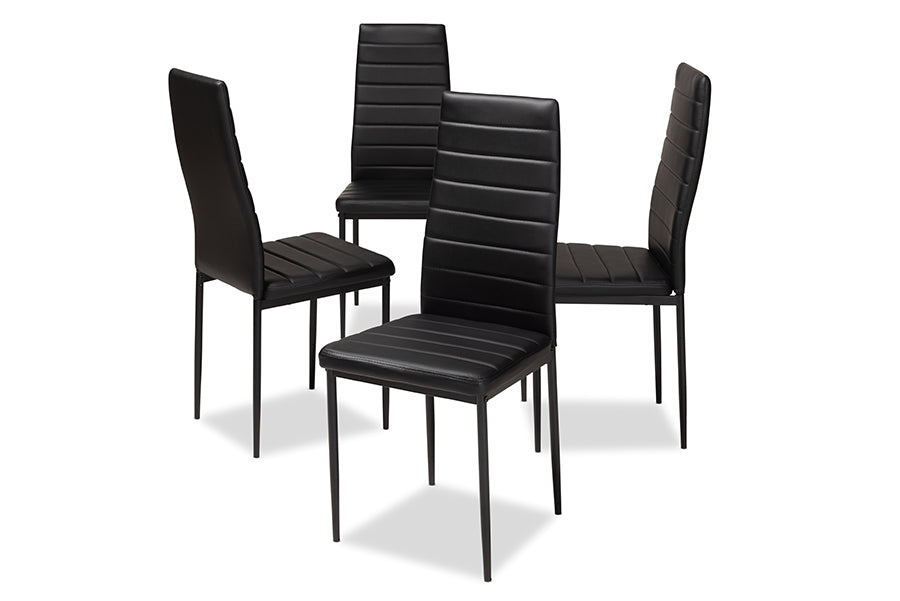 Baxton Studio Armand Modern and Contemporary Black Faux Leather Upholstered Dining Chair (Set of 4) | Modishstore | Dining Chairs - 3