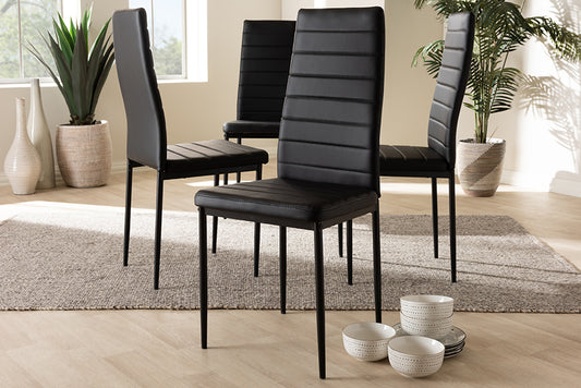Baxton Studio Armand Modern and Contemporary Black Faux Leather Upholstered Dining Chair (Set of 4) | Modishstore | Dining Chairs