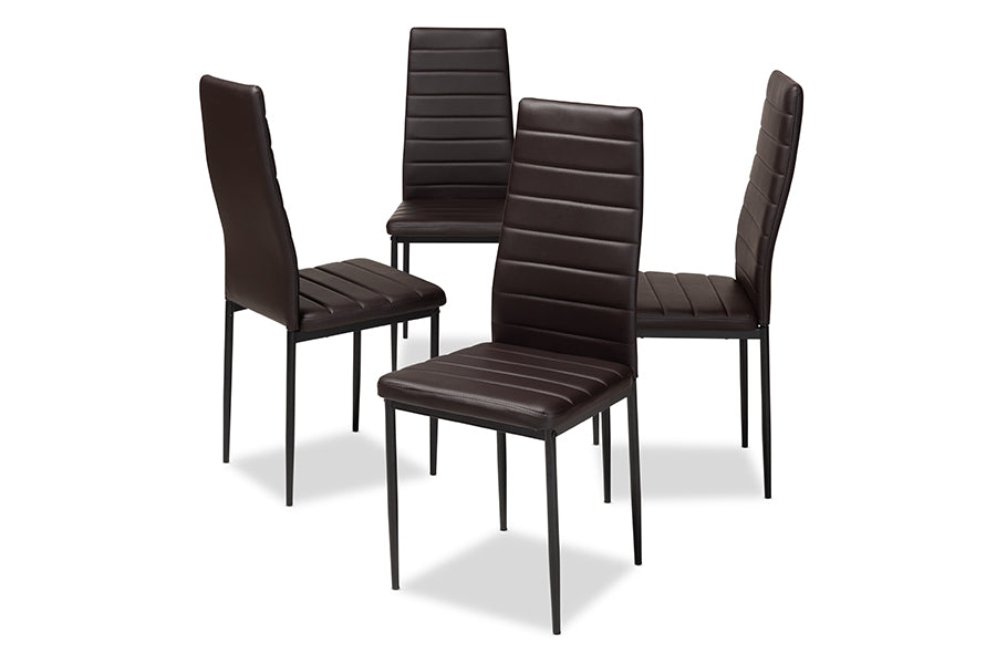 Baxton Studio Armand Modern and Contemporary Brown Faux Leather Upholstered Dining Chair (Set of 4) | Modishstore | Dining Chairs - 3