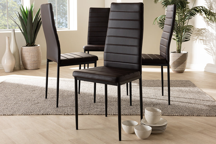 Baxton Studio Armand Modern and Contemporary Brown Faux Leather Upholstered Dining Chair (Set of 4) | Modishstore | Dining Chairs
