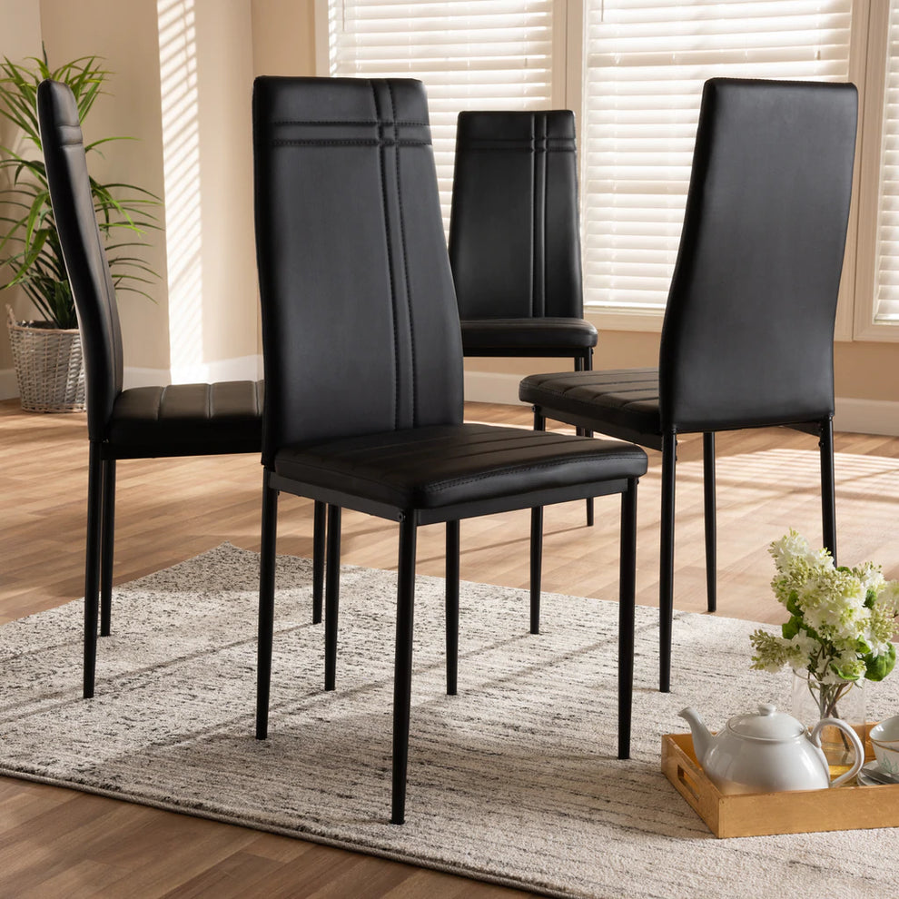 Baxton Studio Matiese Modern And Contemporary Black Faux Leather Upholstered Dining Chair (Set Of 4) | Dining Chairs | Modishstore