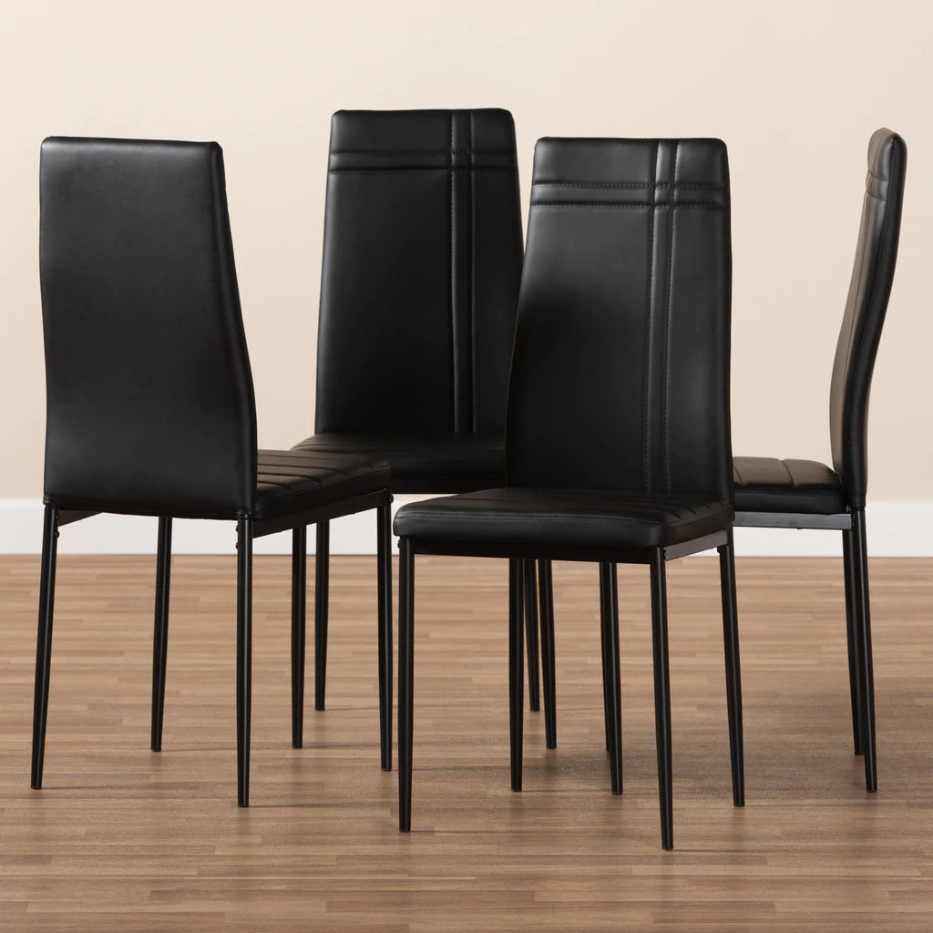 Baxton Studio Matiese Modern And Contemporary Black Faux Leather Upholstered Dining Chair (Set Of 4) | Dining Chairs | Modishstore - 3
