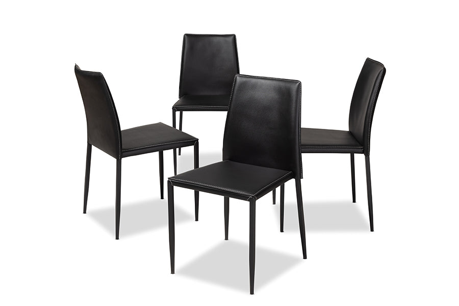 Baxton Studio Pascha Modern and Contemporary Black Faux Leather Upholstered Dining Chair (Set of 4) | Modishstore | Dining Chairs - 3