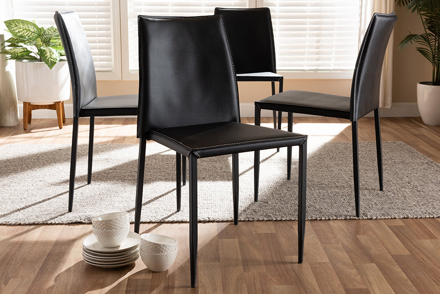 Baxton Studio Pascha Modern and Contemporary Black Faux Leather Upholstered Dining Chair (Set of 4) | Modishstore | Dining Chairs