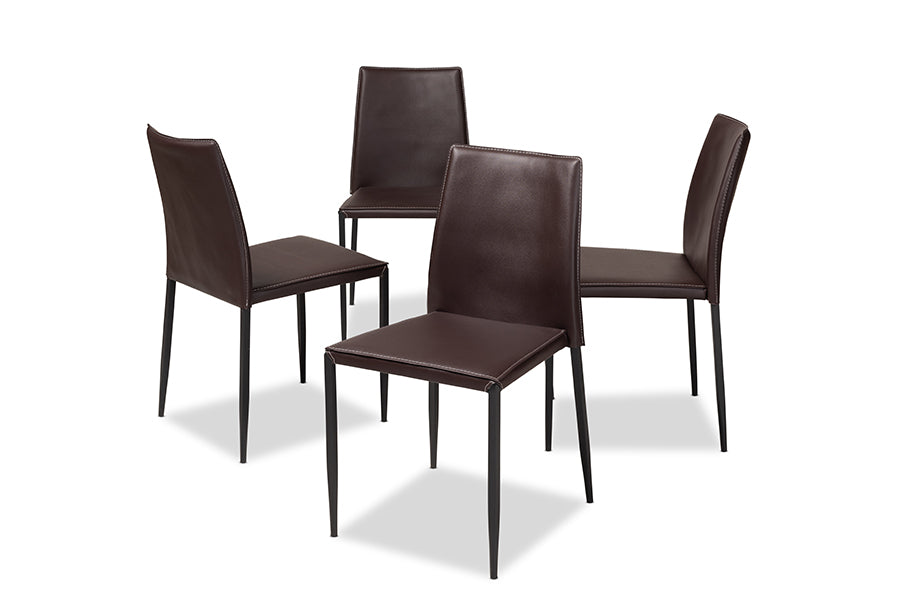 Baxton Studio Pascha Modern and Contemporary Brown Faux Leather Upholstered Dining Chair (Set of 4) | Modishstore | Dining Chairs - 3