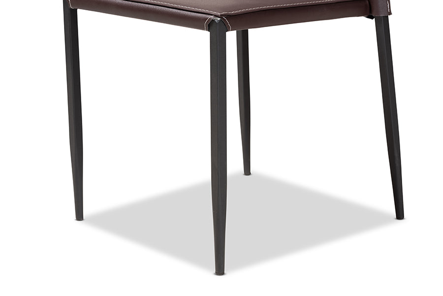 Baxton Studio Pascha Modern and Contemporary Brown Faux Leather Upholstered Dining Chair (Set of 4) | Modishstore | Dining Chairs - 2
