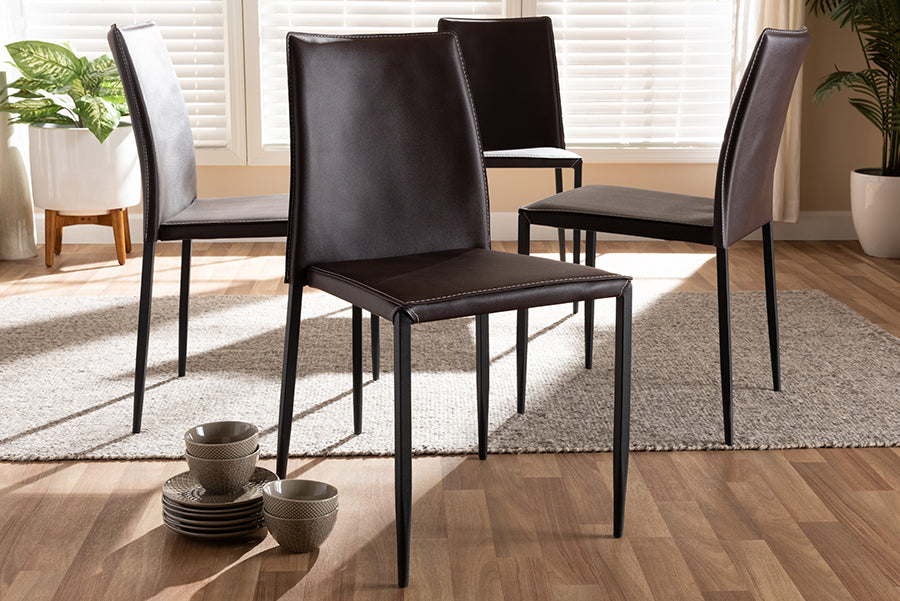Baxton Studio Pascha Modern and Contemporary Brown Faux Leather Upholstered Dining Chair (Set of 4) | Modishstore | Dining Chairs