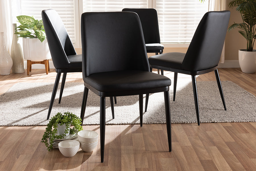 Baxton Studio Darcell Modern and Contemporary Black Faux Leather Upholstered Dining Chair (Set of 4) | Dining Chairs | Modishstore - 2