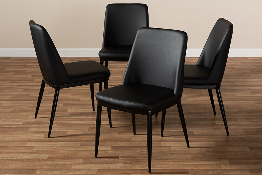 Baxton Studio Darcell Modern and Contemporary Black Faux Leather Upholstered Dining Chair (Set of 4) | Dining Chairs | Modishstore - 3