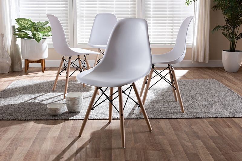 Baxton Studio Sydnea Mid-Century Modern White Acrylic Brown Wood Finished Dining Chair (Set of 4) | Modishstore | Dining Chairs