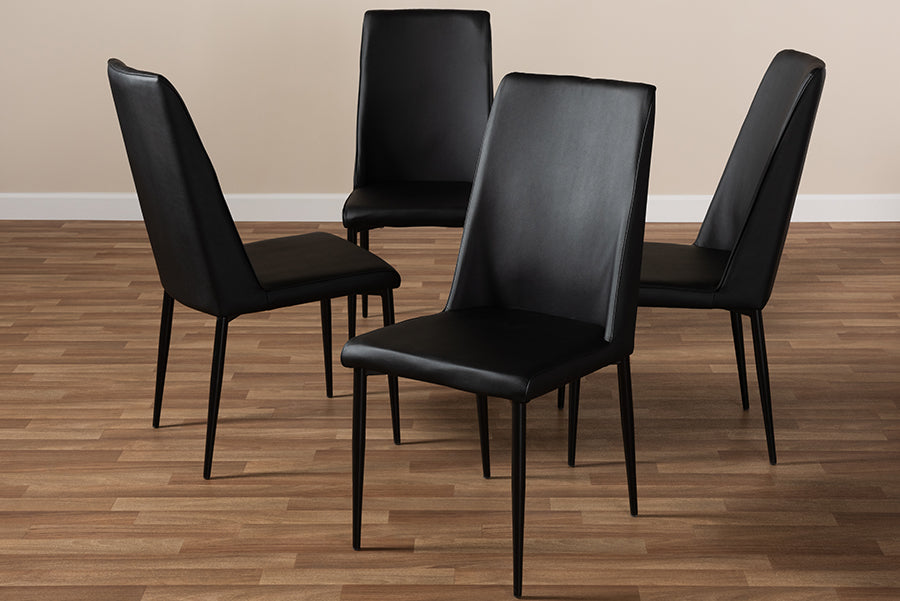 Baxton Studio Chandelle Modern and Contemporary Black Faux Leather Upholstered Dining Chair (Set of 4) | Dining Chairs | Modishstore - 3