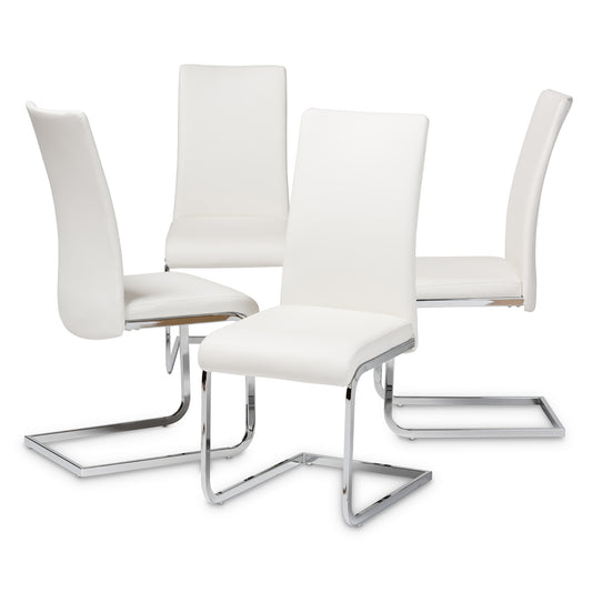 Baxton Studio Cyprien Modern and Contemporary White Faux Leather Upholstered Dining Chair (Set of 4) | Dining Chairs | Modishstore