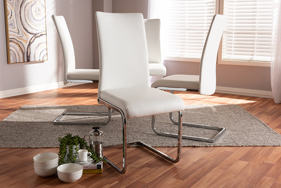 Baxton Studio Cyprien Modern and Contemporary White Faux Leather Upholstered Dining Chair (Set of 4) | Dining Chairs | Modishstore - 4