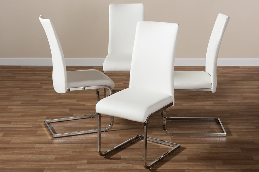 Baxton Studio Cyprien Modern and Contemporary White Faux Leather Upholstered Dining Chair (Set of 4) | Dining Chairs | Modishstore - 2