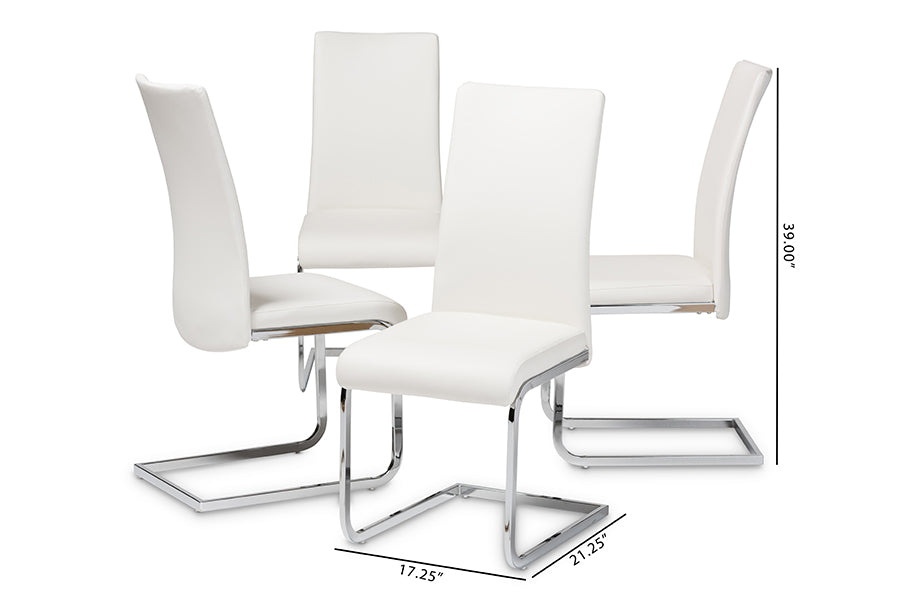 Baxton Studio Cyprien Modern and Contemporary White Faux Leather Upholstered Dining Chair (Set of 4) | Dining Chairs | Modishstore - 3