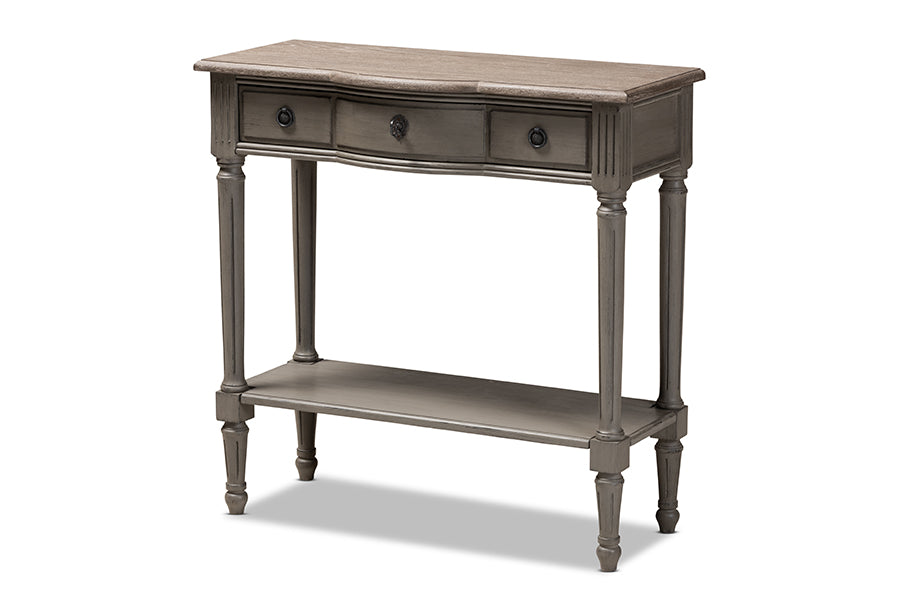 baxton studio noelle french provincial gray finished 1 drawer wood console table | Modish Furniture Store-2