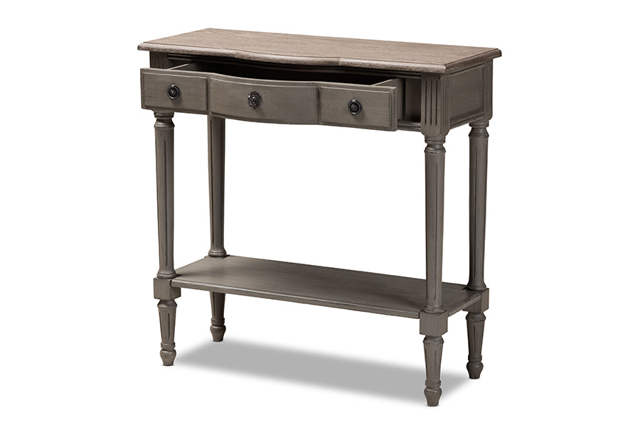 baxton studio noelle french provincial gray finished 1 drawer wood console table | Modish Furniture Store-3