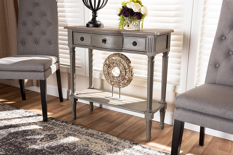 Baxton Studio Noelle French Provincial Gray Finished 1-Drawer Wood Console Table | Modishstore | Console Tables