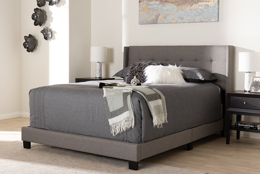 Baxton Studio Lisette Modern and Contemporary Grey Fabric Upholstered Queen Size Bed | Beds | Modishstore - 2