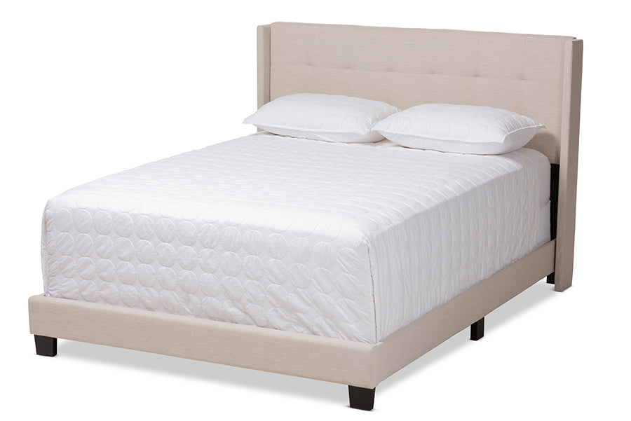 baxton studio lisette modern and contemporary beige fabric upholstered queen size bed | Modish Furniture Store-2