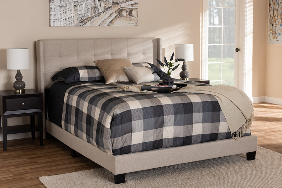 Baxton Studio Lisette Modern and Contemporary Beige Fabric Upholstered Queen Size Bed | Modishstore | Beds
