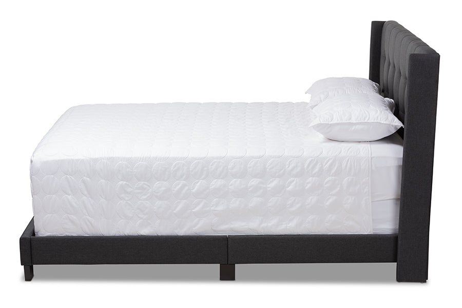 Baxton Studio Lisette Modern and Contemporary Charcoal Grey Fabric Upholstered King Size Bed | Beds | Modishstore - 2