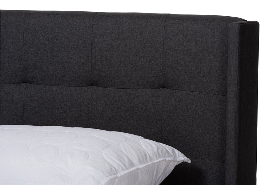 Baxton Studio Lisette Modern and Contemporary Charcoal Grey Fabric Upholstered King Size Bed | Beds | Modishstore - 4