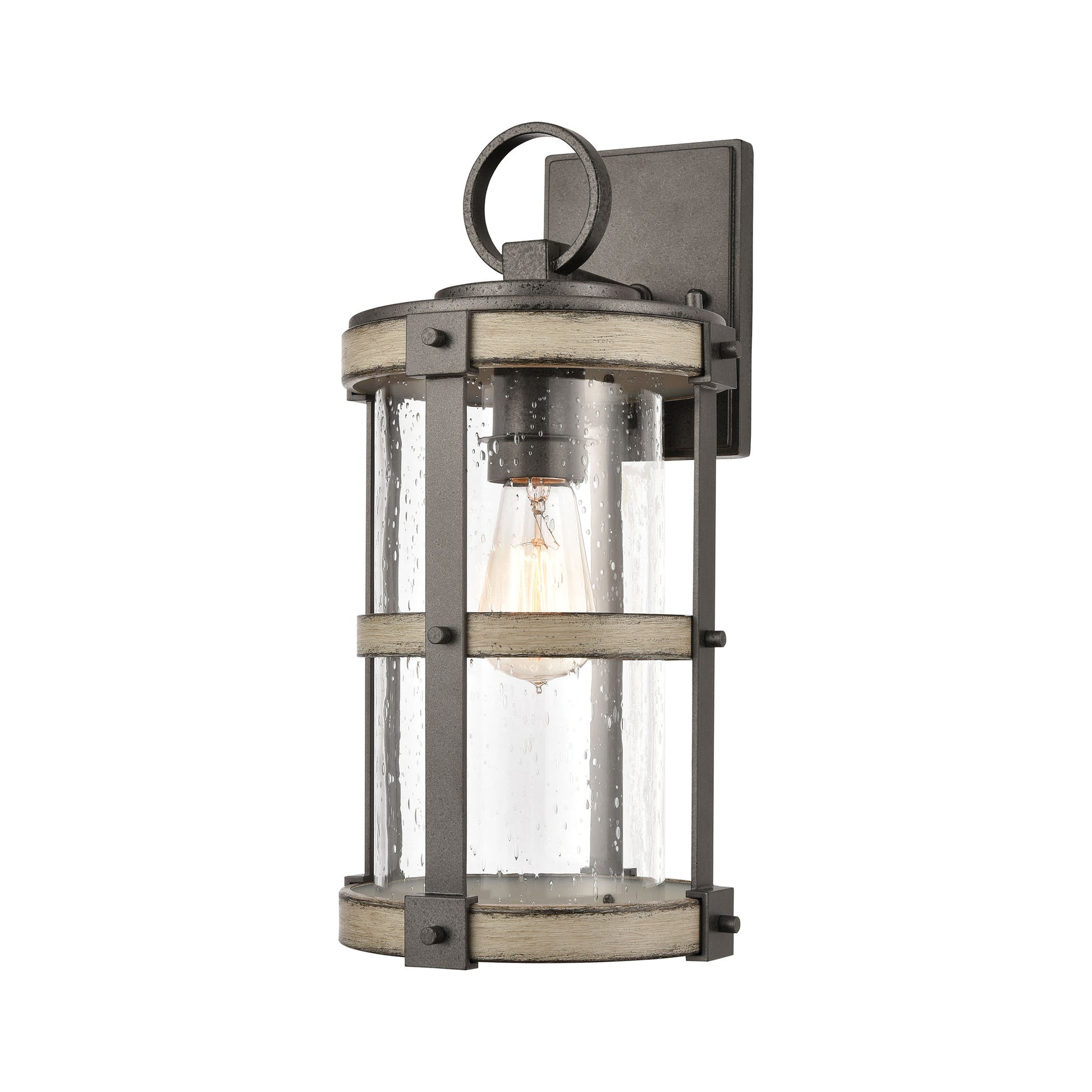 Crenshaw 1-Light Outdoor Wall Lamps in Anvil Iron and Distressed Antique Graywood with Seedy Glass by ELK Lighting-2